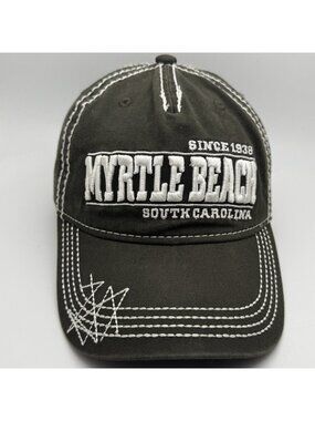 Myrtle Beach South Carolina Distressed Hat Cap Strand Headwear Adjustable Green